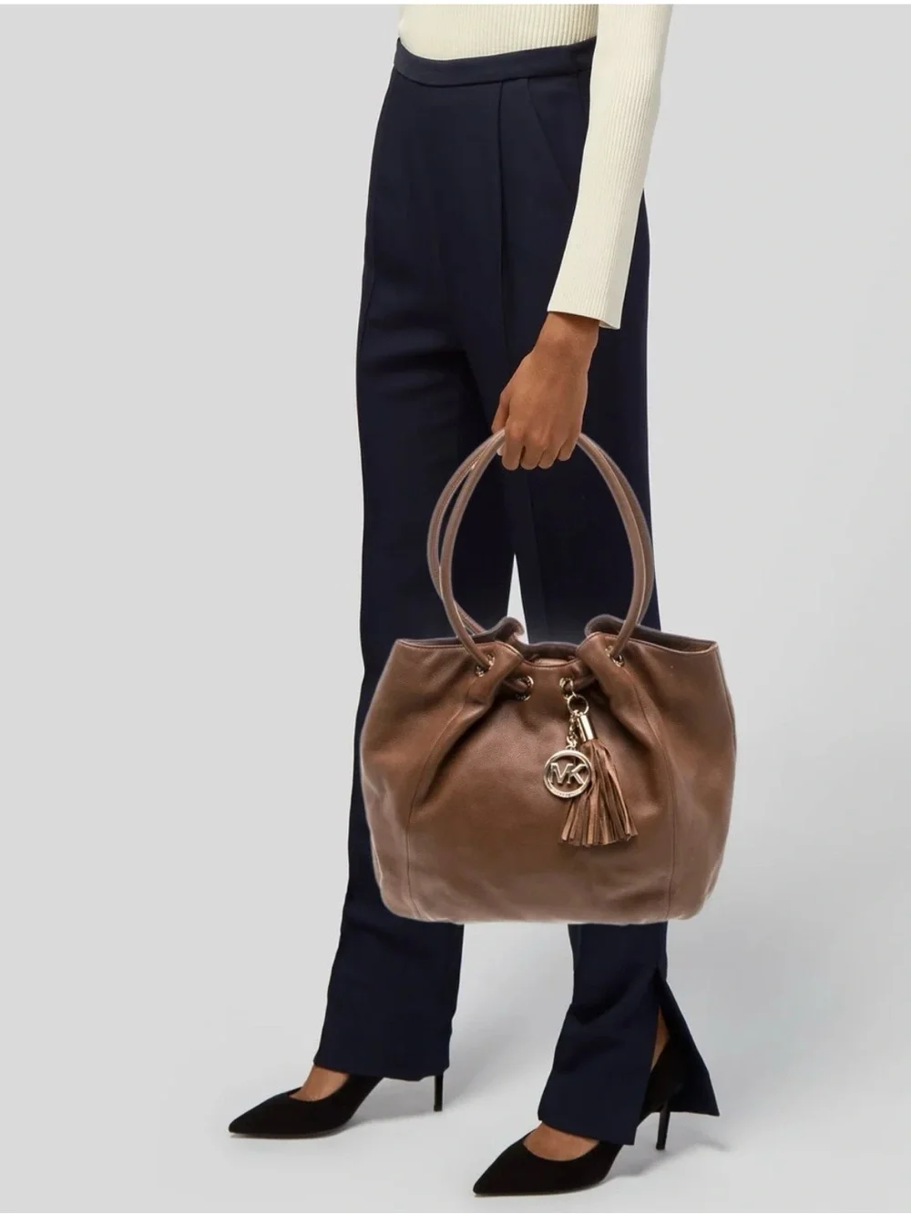 Michael Kors Cognac Leather Tassel Drawstring Tote or Shoulder bag
